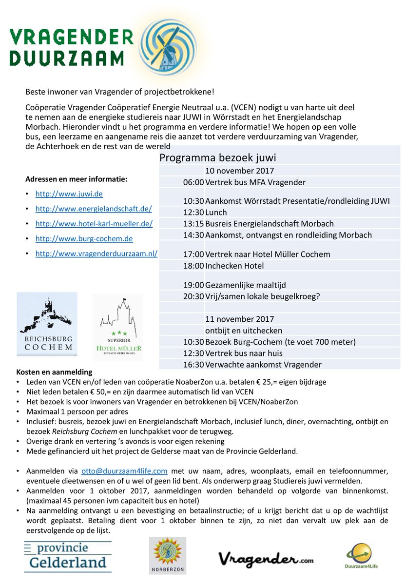 VCENduurzaam's tweet photo. Met de VCEN op 10 en 11 november naar JUWI in Wörrstadt en het Energielandschap Morbach? Zie voor meer info bijgevoegde uitnodiging. https://t.co/rJFFsSx6ll