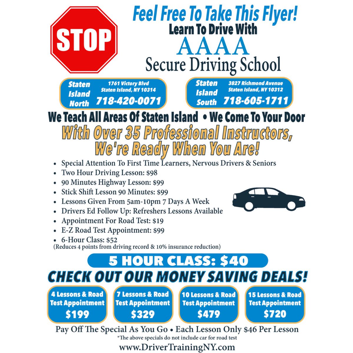 AAAA_Secure_DS's tweet photo. With Over 35 Professional Instructors, We're Ready When You Are! Call Us At 718-605-1711 OR 718-420-0071 For More Info &amp; To Sign Up Today! https://t.co/oweQZiempC