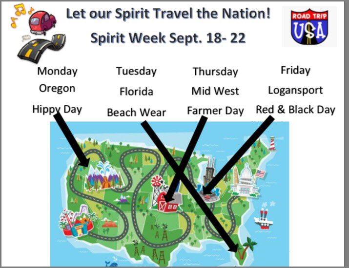 Let's show our spirit from coast to coast! It's a Spirit Week Road Trip!