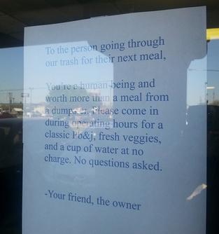 A restaurant owner left this note when she discovered someone digging in her trash