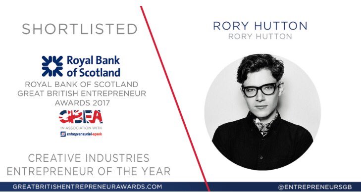 roryhuttonldn's tweet photo. Honoured to be shortlisted as Creative Industries Entrepreneur of the Year 2017!! #GBEA #RoryHutton #ScottishDesign @entrepreneursGB https://t.co/Sfy5A0f8gE