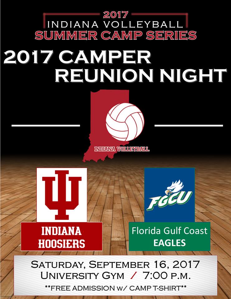 IndianaVBCamps's tweet photo. Don't forget that this Saturday is CAMPER REUNION NIGHT w/ @IUVolleyball! Don't forget to wear your Red Camp T-Shirt for FREE ADMISSION! 🔴🏐🔴 https://t.co/JfWwvdVsVd