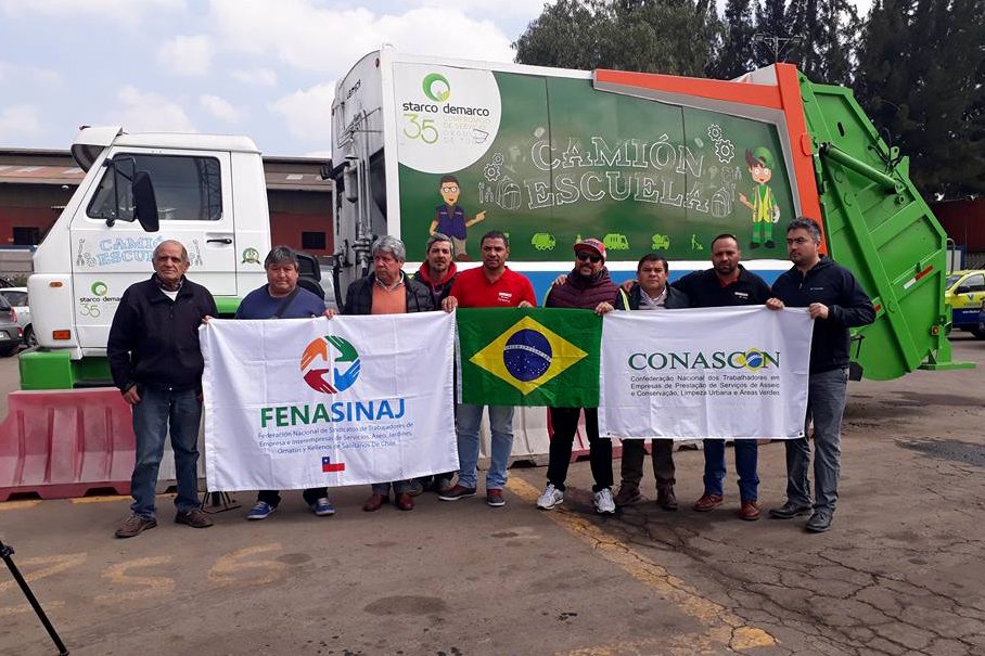 Compañeros de Federación de Limpieza Pública de Brasil <a href="/ConasconBrasil/">Conascon Brasil</a> llegan a Santiago para expresar condolencias a <a href="/Fenasinaj2/">Fenasinaj Nacional</a> de Chile