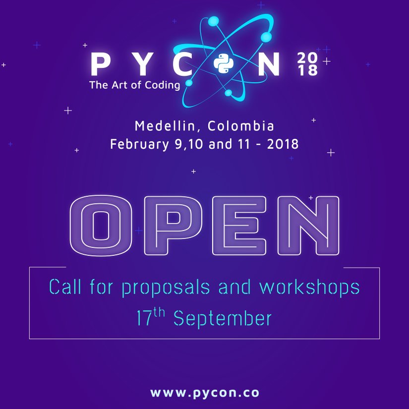 pyconcolombia's tweet photo. Drum roll please...the #PyConColombia Call for proposals and workshops will open 17-September and close 31-October
https://t.co/UcWBQ5VMIn https://t.co/gfnihFKbP0