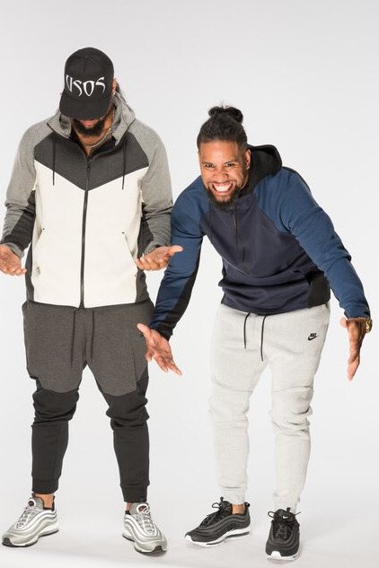 WWE's tweet image. The @WWEUsos are rocking the Archive Fleece&apos;s &amp;amp; Air Max 97&apos;s from @footlocker! #MakeAnImpression #DayOneIsh