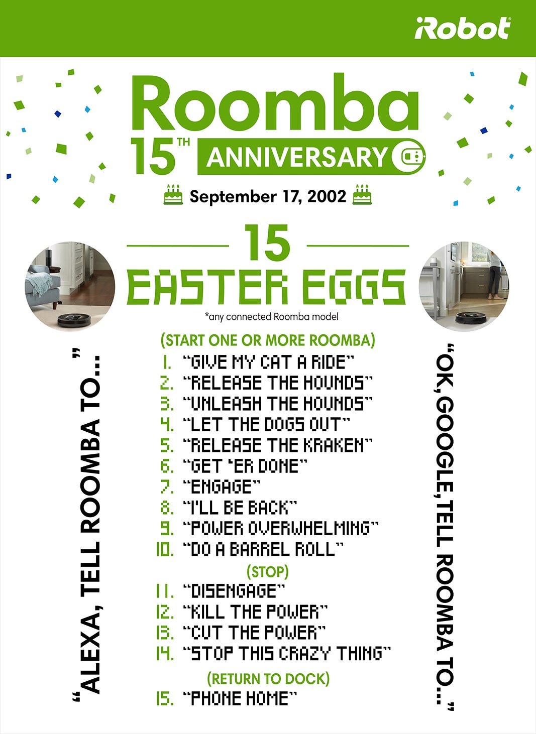 google commands for roomba