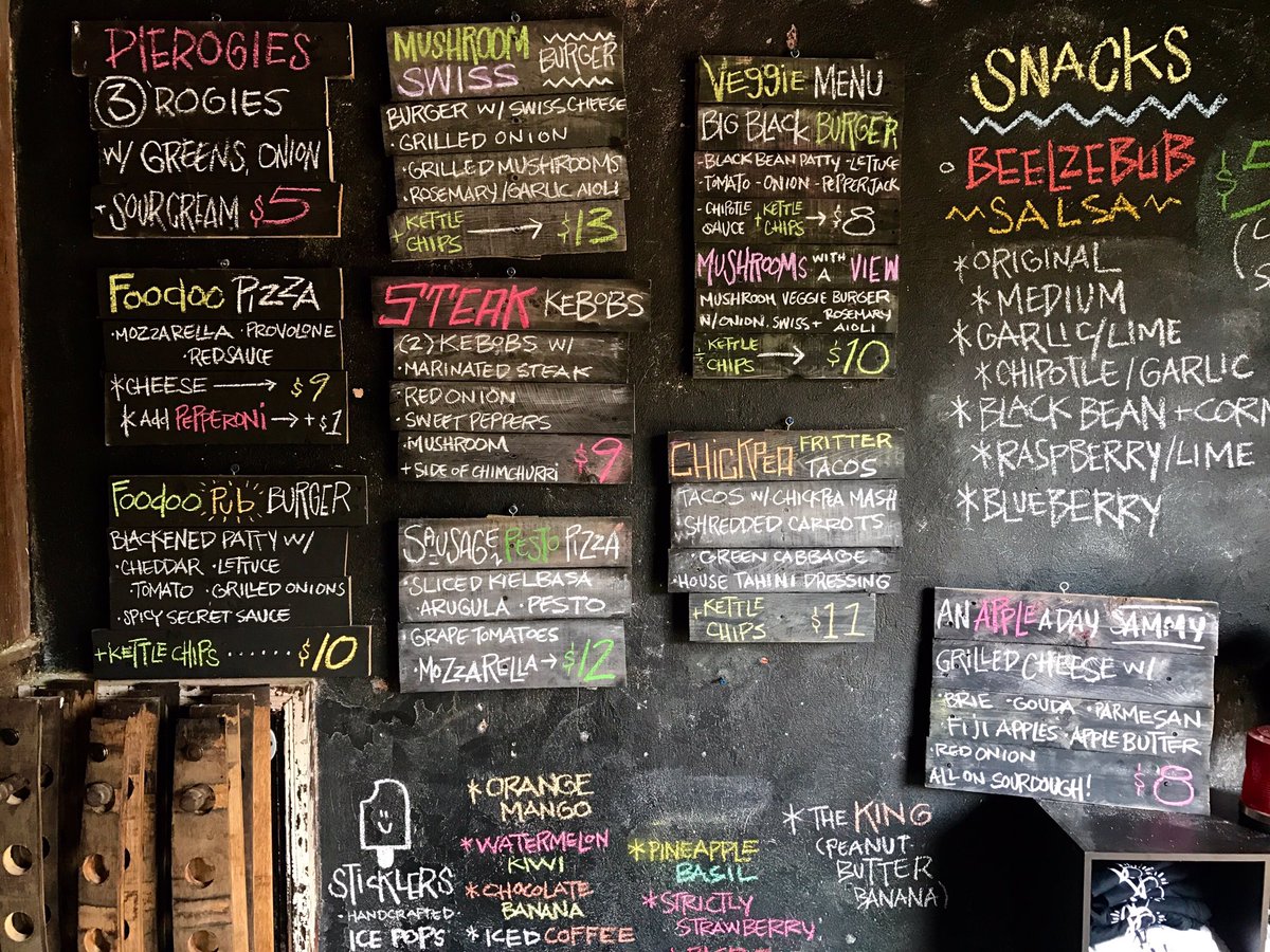 VoodooHomestead's tweet photo. New #FoodooKitchen menu. Can you dig it? #SteakKebabs #SausagePestoPizza #EatLocal https://t.co/ldrA5LM2do