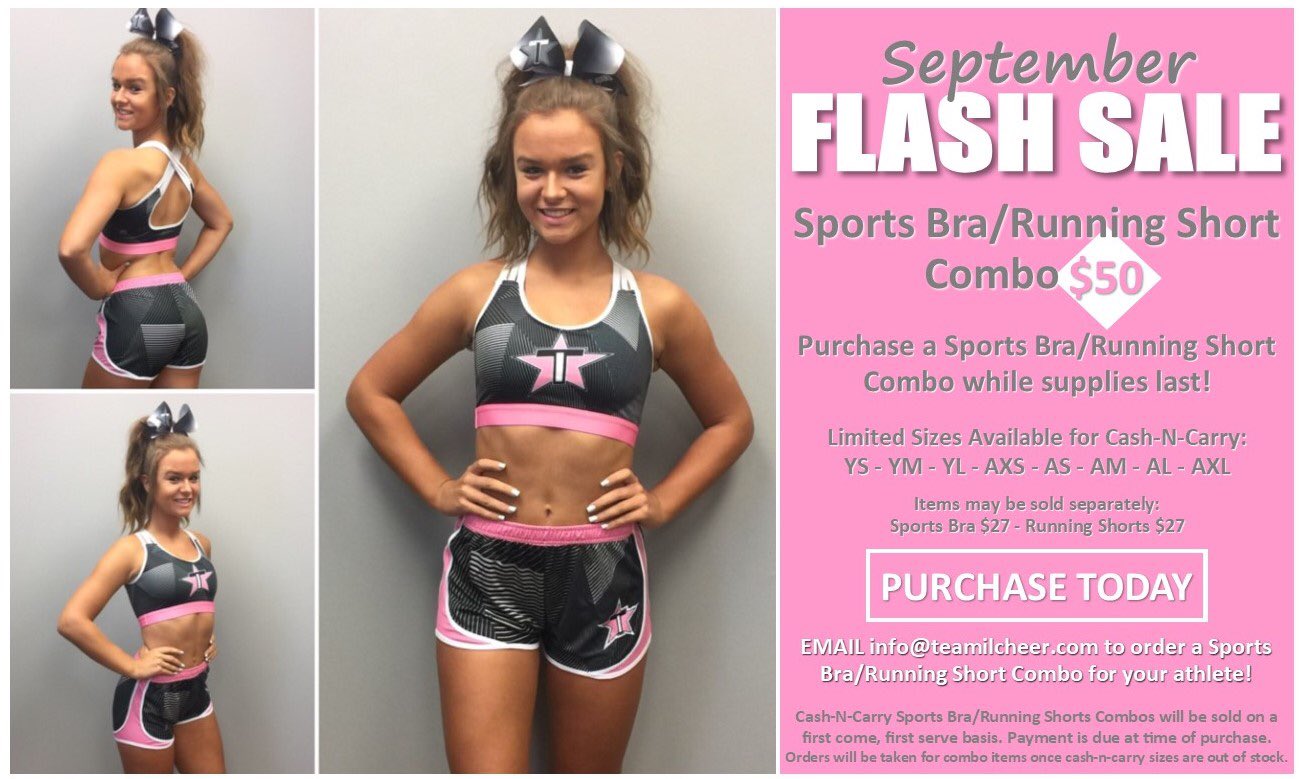 cheer sports bras and shorts
