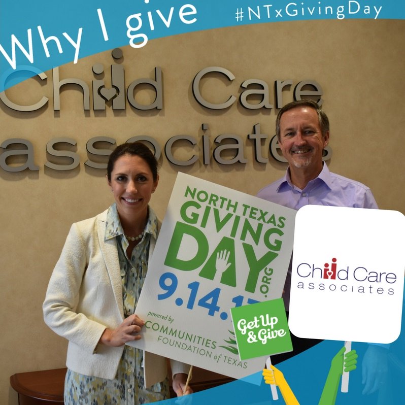 ChildCareAssoc's tweet photo. Leadership matters! Our CEO and Board Chair are spreading the word about @NTxGivingDay #MakingALifetimeofDifference https://t.co/sRdtTYDEO7 https://t.co/6Cz6hiye7y