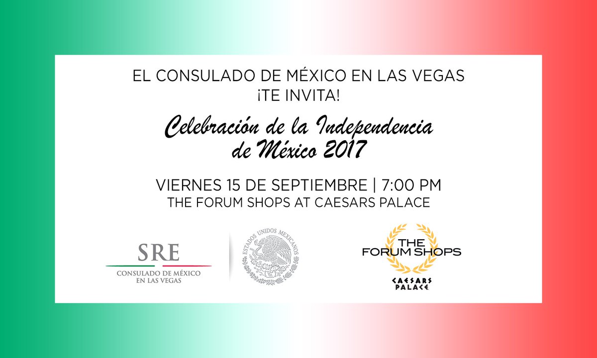 InVEGASMagazine's tweet image. 🇲🇽🔔🎉Gritemos juntos #VivaMexico con el @ConsulMexLvn 7:00pm en @TheForumShops at @CaesarsPalace #ElGritoInVegas #Vegas #Mexico