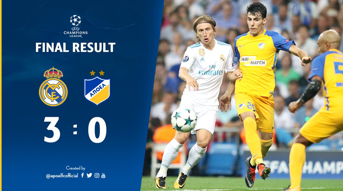 apoelfcofficial's tweet photo. Ανάλυση αγώνα @realmadrid 3-0 #APOELFC (#UCL MD1) #RMvAPO https://t.co/tTrMsp2XtW https://t.co/d1aGaUJdWF