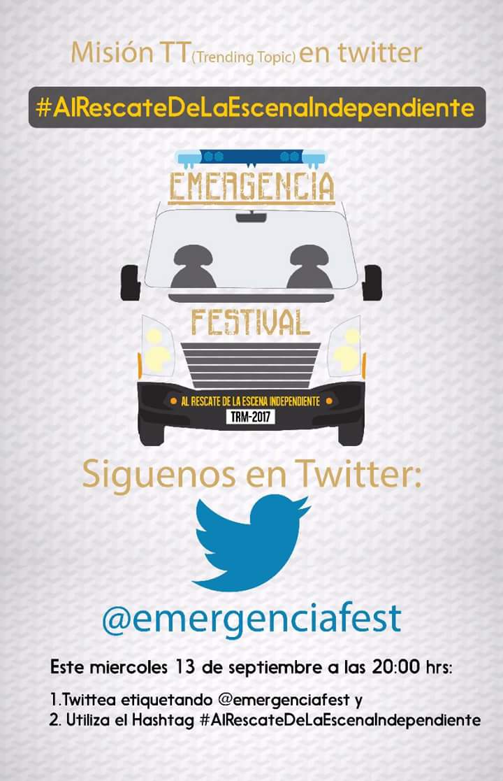 TripTripmx's tweet photo. Todos con @emergenciafest podremos lograr rescatar la escena independiente. #AlRescateDeLaEscenaIndependiente https://t.co/Y4ZcBiDvtS