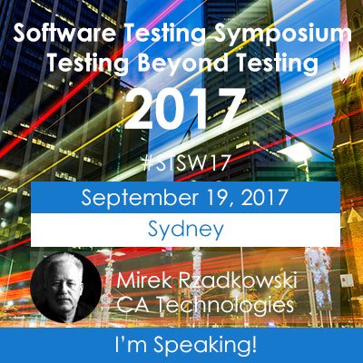 testingmindcon's tweet photo. Don't miss @meerec of @CAinc as he speaks at the Software Testing Symposium #Sydney #STSW17 https://t.co/qtVABthaVt https://t.co/GjEfYoLIQH
