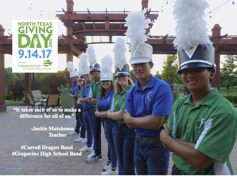 CDragonBand's tweet image. It takes all of us! Retweet and help the Dragons and Mustangs win the social media prize! #NTxGivingDay