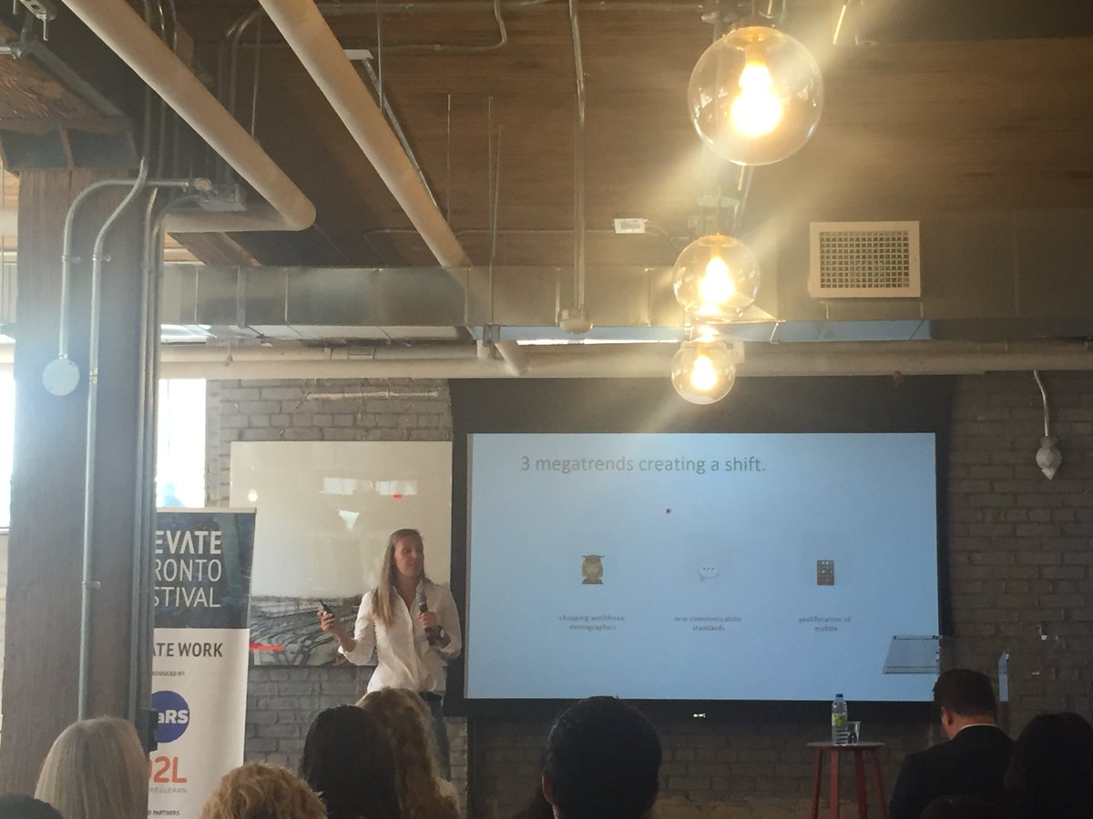 Our brilliant @NudgeRewards CEO, <a href="/LindsGoodchild/">Lindsey Goodchild</a>, shares insights on the future of the non-desk workforce at #elevateto! #proud #Toronto