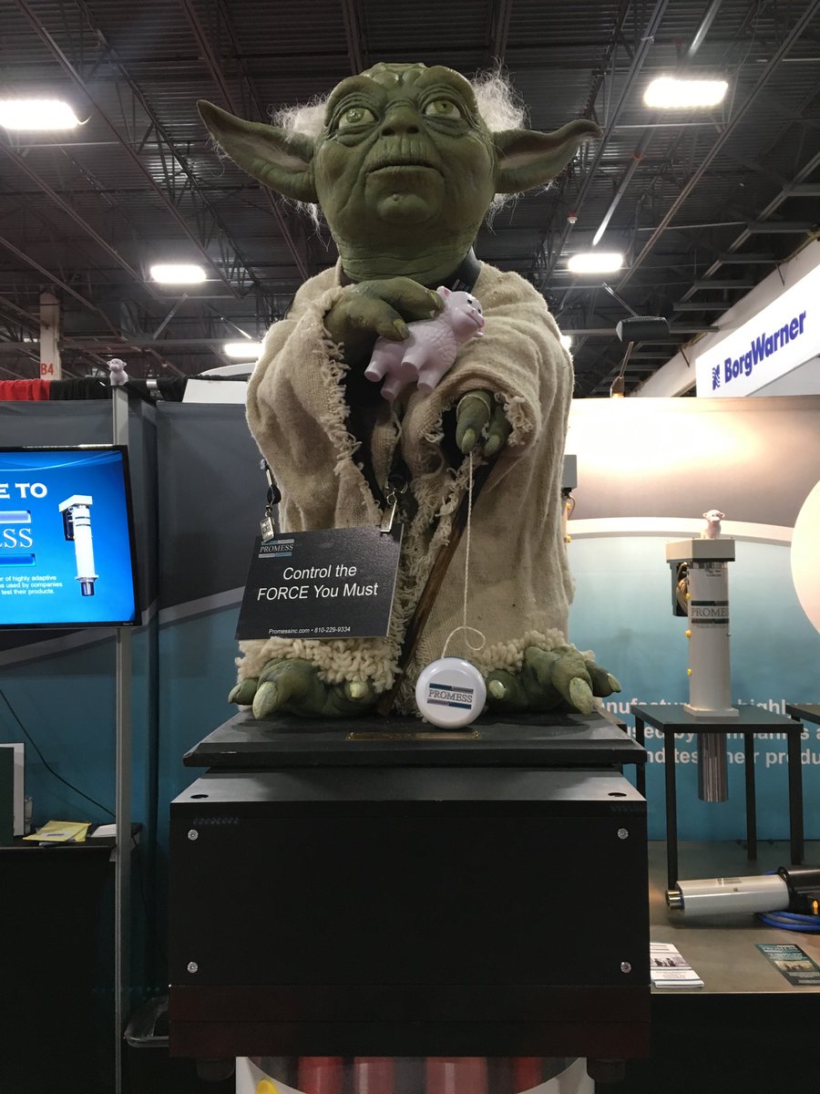 SimonEdmands's tweet photo. Wise words from #Yoda at @PromessInc booth at @EVTechExpo @thebatteryshow! 😃 #EVT17 #TBS17 #CPE17 #Novi #Michigan https://t.co/ICTX3drh96