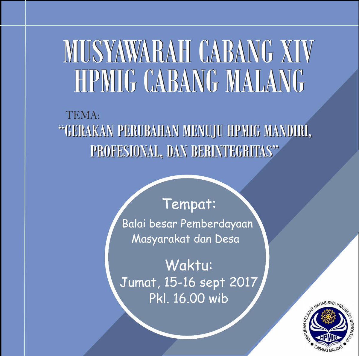HPMIGmalang's tweet photo. Musyawarah Cabang XIV, tempat : balai besar pmberdayaan masyarakat dan desa, waktu :15 s/d 16 september 2017 #HPMIGMalang #MUSCABHPMIG https://t.co/lcB6hxXPC2