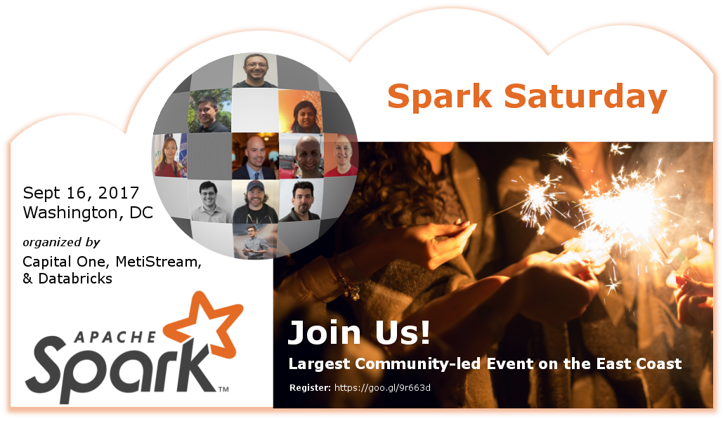 MetiStream's tweet photo. Don't miss out! Be there! @SparkSaturdayDC on 9/16 https://t.co/s5jja0BtO9 @CapitalOne @MetiStream @databricks @ApacheSpark #dcSparkMeetup https://t.co/cor4pLPicm