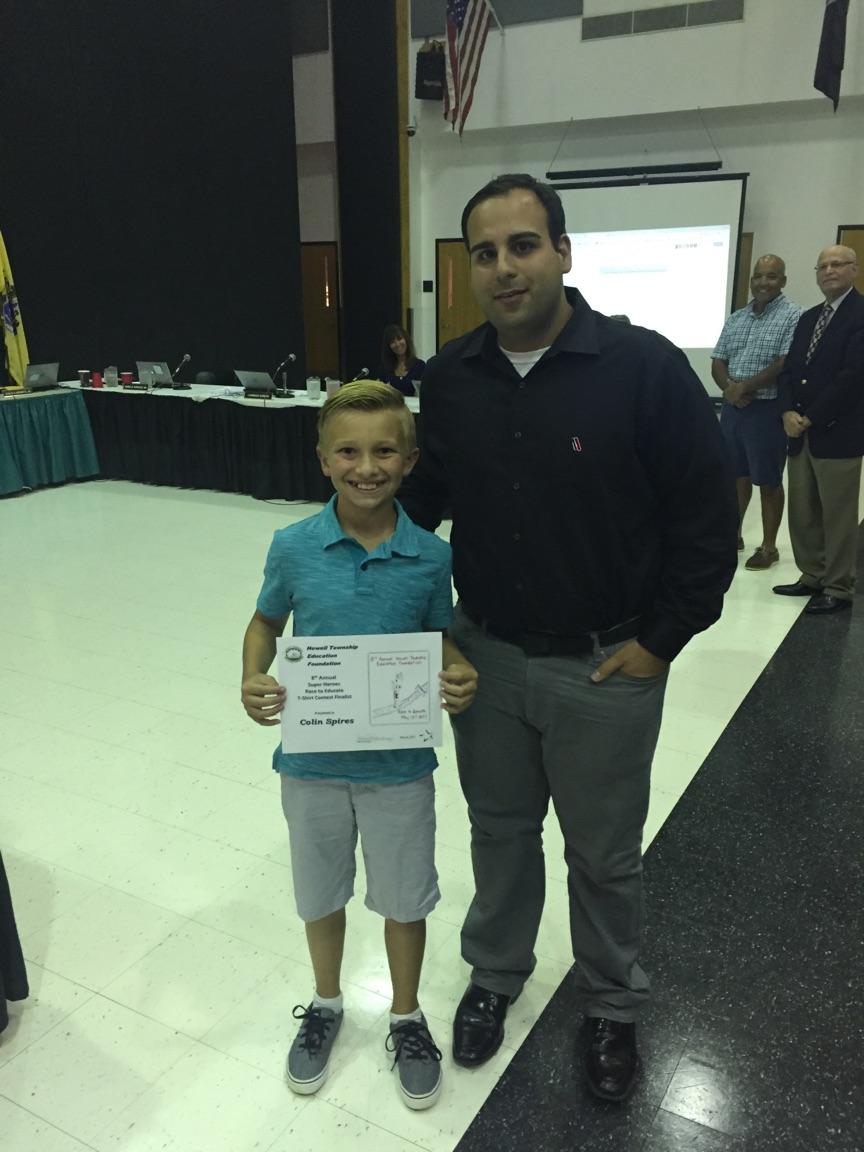 HowellTwpAldrch's tweet photo. Aldrich Gr. 5 student, Colin Spires, is recognized by our BOE (and Mr. Fleming) as an HTEF Race to Educate t-shirt design finalist.Congrats! https://t.co/BRbqjY0UNR