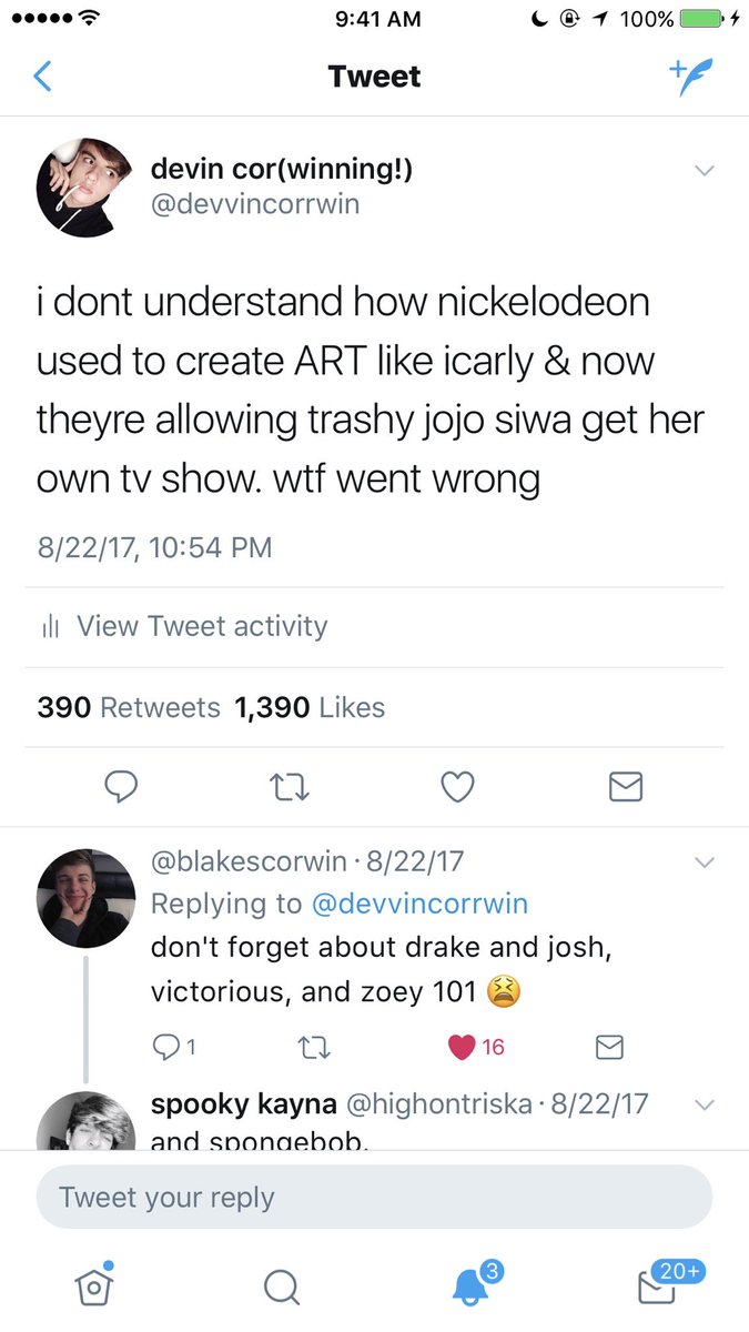 devvincorrwin's tweet photo. NICKELODEON WENT THROUGH THEIR INDIRECTS &amp; BLOCKED ME. like sorry the truth hurts hun, dont get mad at me over your shitty jojo siwa show. https://t.co/86MLjDbYBe