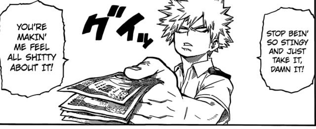 Bakugou handing Kirishima money, it's so so so cute this gesture is so important it shows how much our boy has grown and matured and cares