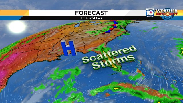 As temperatures climb toward the low 90s Thursday afternoon, expect scattered t'storms to develop. https://t.co/DOxH3tpNzr