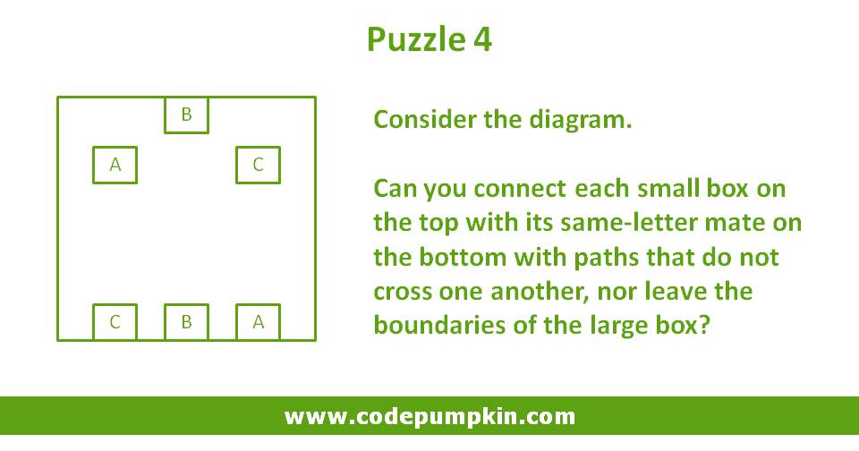 codepumpkins's tweet image. Puzzle 4 : Can you draw a line to connect A-A, B-B and C-C ?
#puzzle #codePumpkin #pumpkinPractice #PuzzleForToday #puzzleoftheday