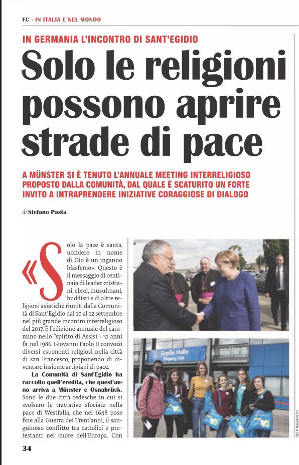 PastaStefano's tweet photo. Centinaia di leader religiosi affermano che 'Solo la pace è santa,terrorismo è inganno balsfemo' FamigliaCristiana #pathsofpace #setedipace https://t.co/5BvZjkkJ3B