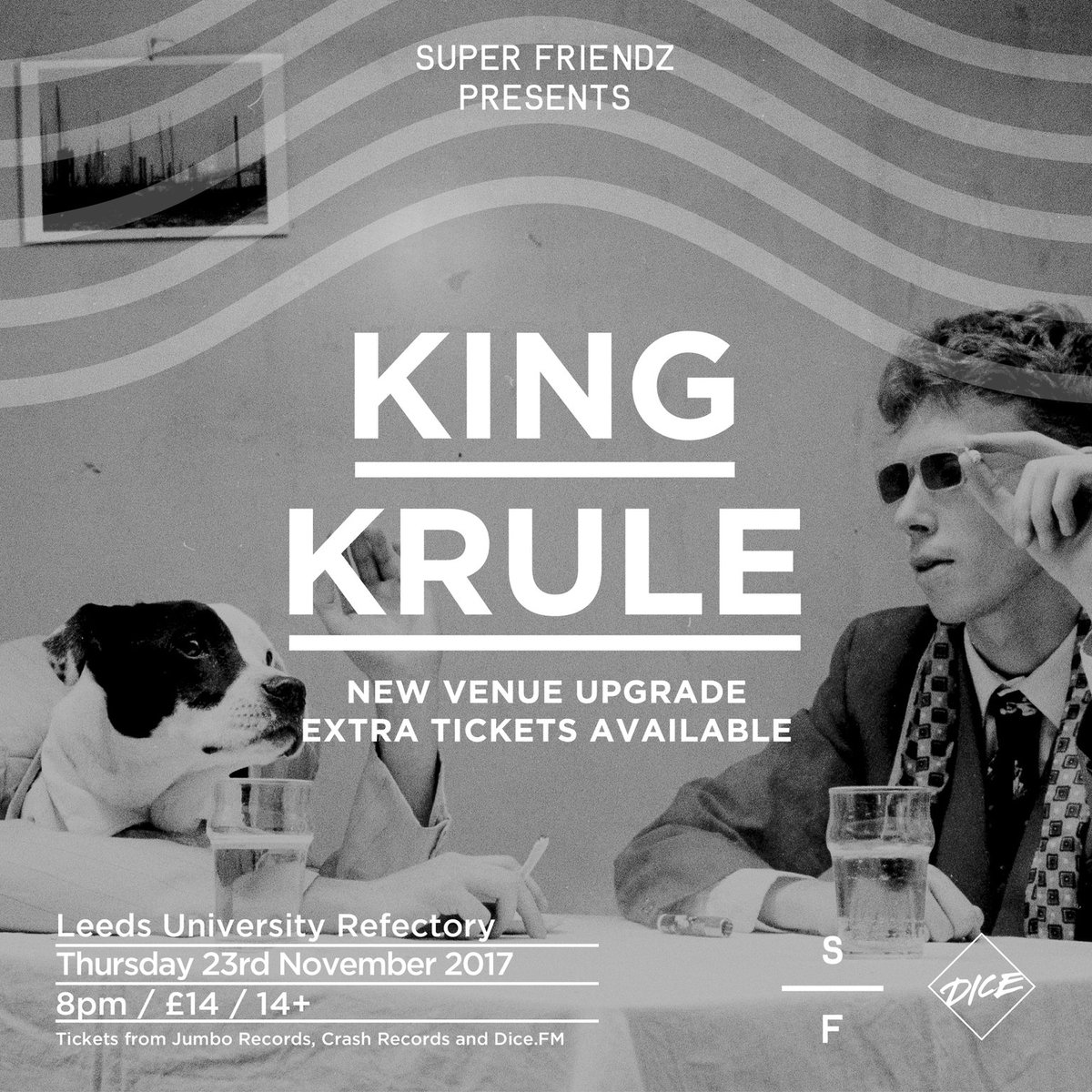 Due to HUGE demand, King Krule will upgrade to Leeds Uni Refectory. Purchased tix remain valid, WITH MORE ON SALE NOW! <a href="/dicefm/">DICE</a> <a href="/seetickets/">See Tickets</a>