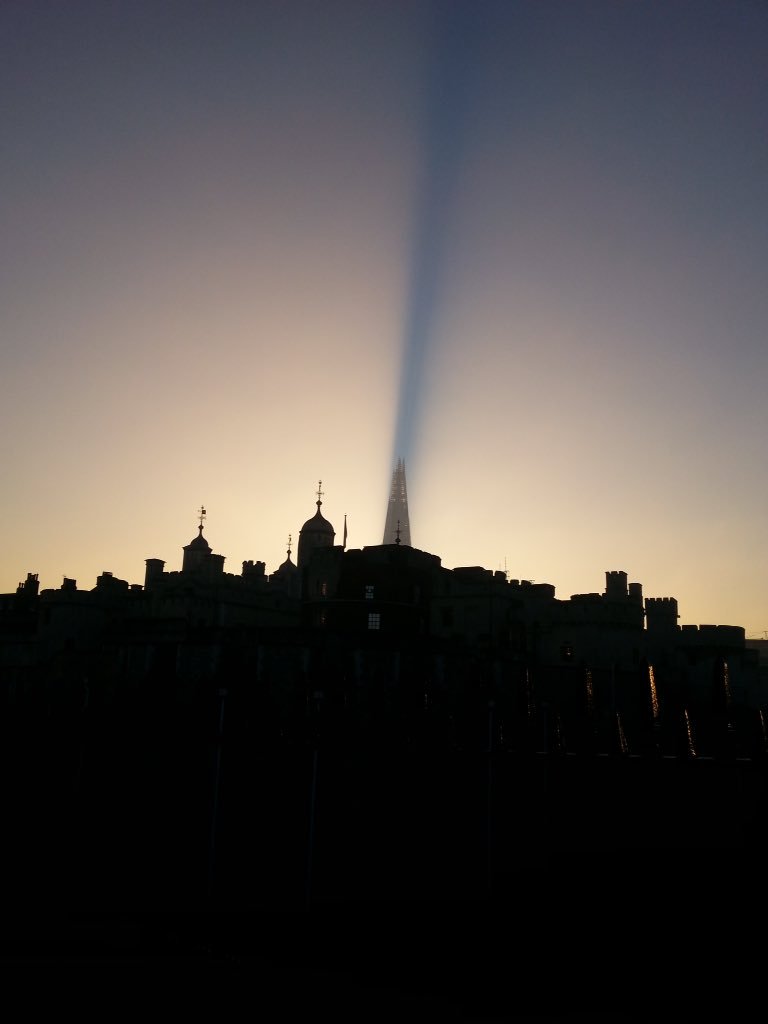   Happy birthday, Renzo Piano. Shard night view through the Tower of London. 