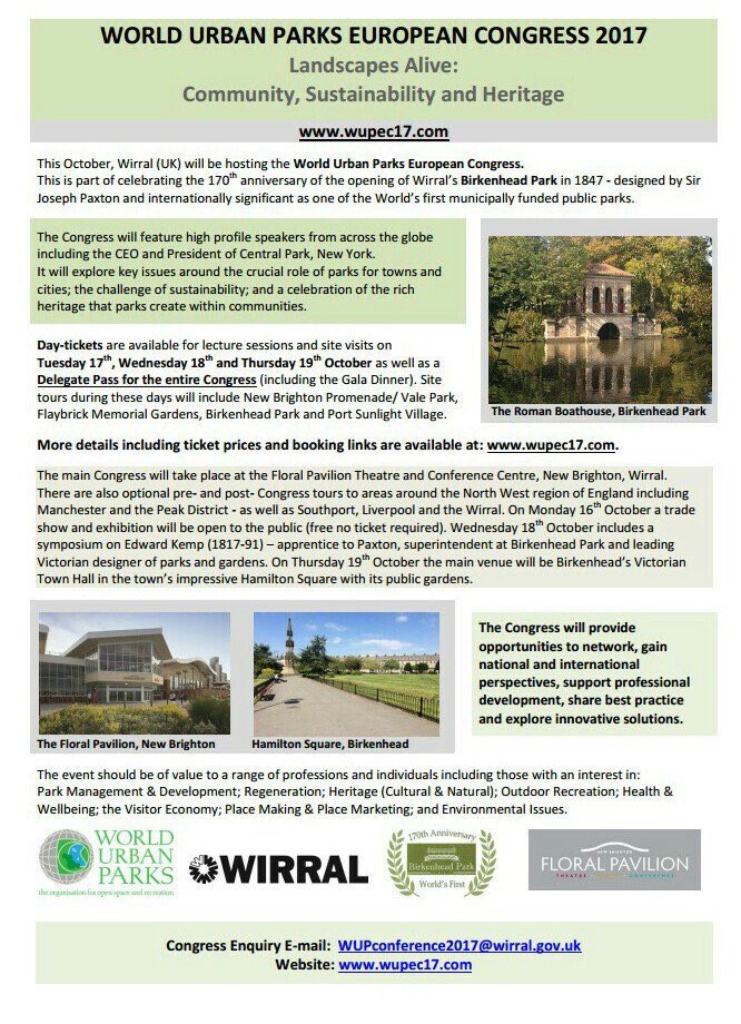 <a href="/CIATHub/">CIAT Member Hub</a> did you know Wirral is hosting the World Urban Parks European Congress in October? #truestory wupec17.com