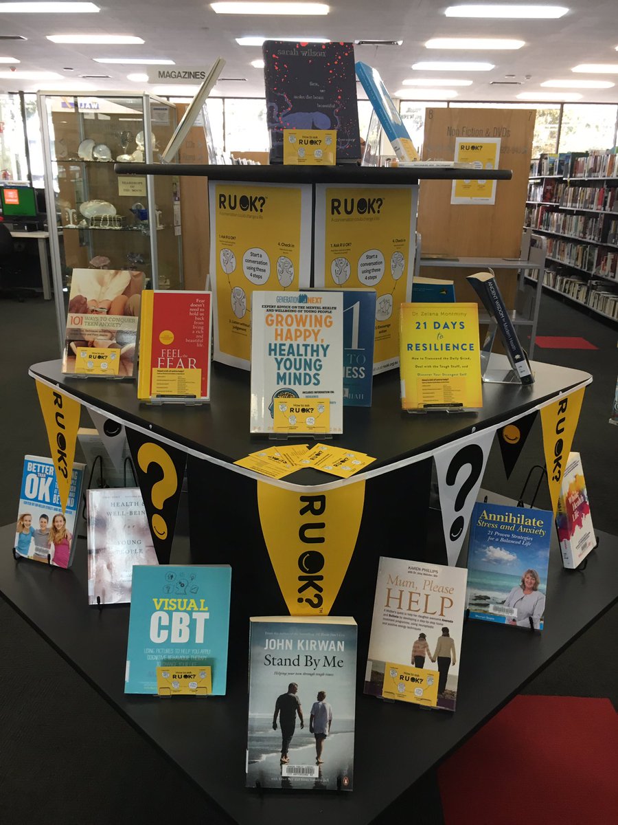 mybibliotek's tweet photo. On R U OK day #publiclibraries r reminding everyone to check in with eachother and ask the question #RUokay #Mentalhealth #monashlibraries https://t.co/9hmrEYZJBl