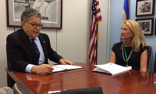 Karin Birkeland, MN TPL Advisory Board Chair, with Sen. Franken. #TPLontheHill