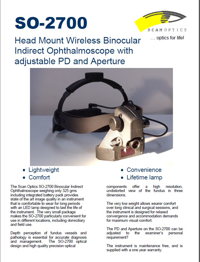 scanoptics's tweet image. Scan Optics Introduces light weight head mount Indirect Ophthalmoscope.