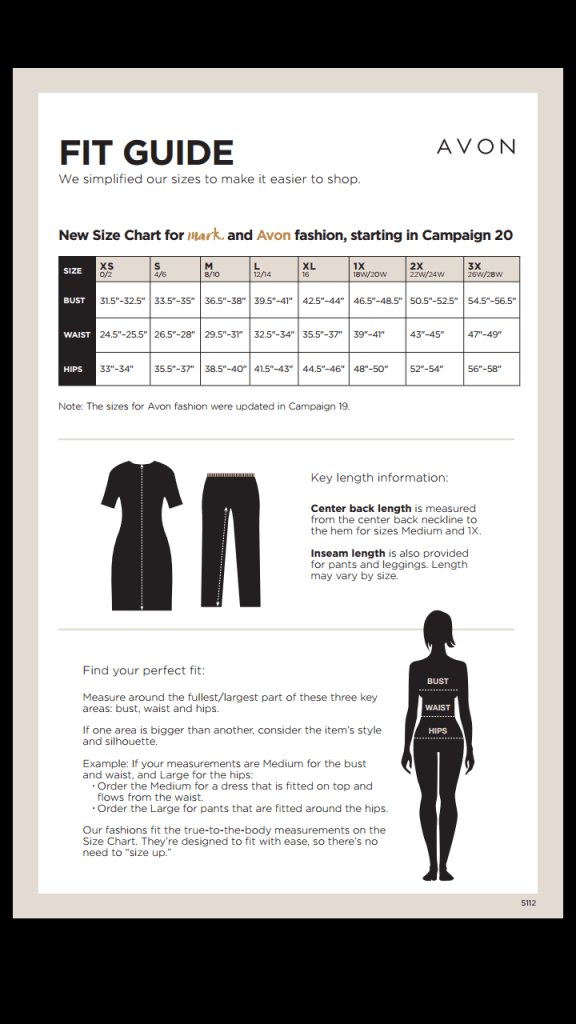 Avon Clothing Size Chart