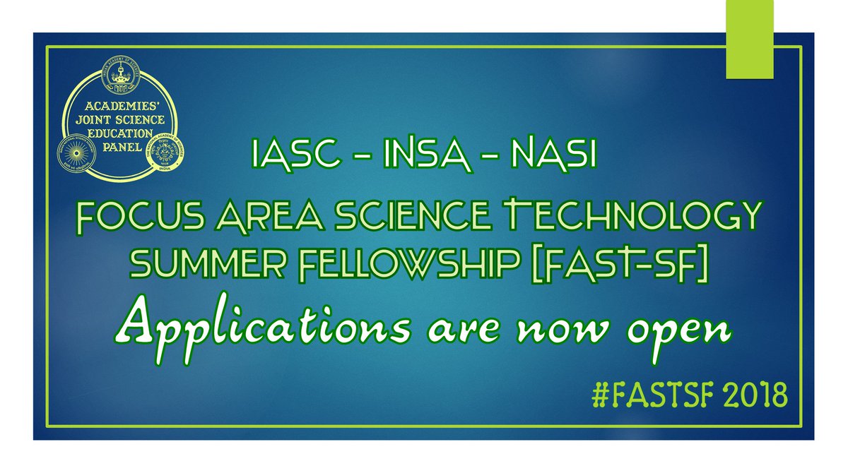 SciEduPanel's tweet image. Students&amp;amp;teachers (Northeast, Bihar, Chattisgarh &amp;amp; JK) interested in #Science #Research
Apply!#FASTSF'18 #Internship
goo.gl/Mc4vYp