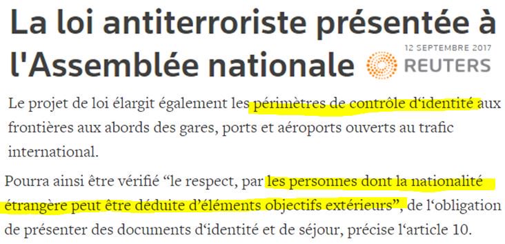 NunyaFR's tweet image. Nouvelle loi antiterroriste, ou quand l'escalade sécuritaire permet de réinventer (et de légitimer) le contrôle au faciès. Absurde.