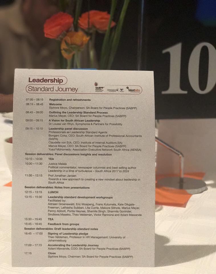Great being part of Developing the National Leadership Standards for South Africa with SABPP #LeadershipStandard