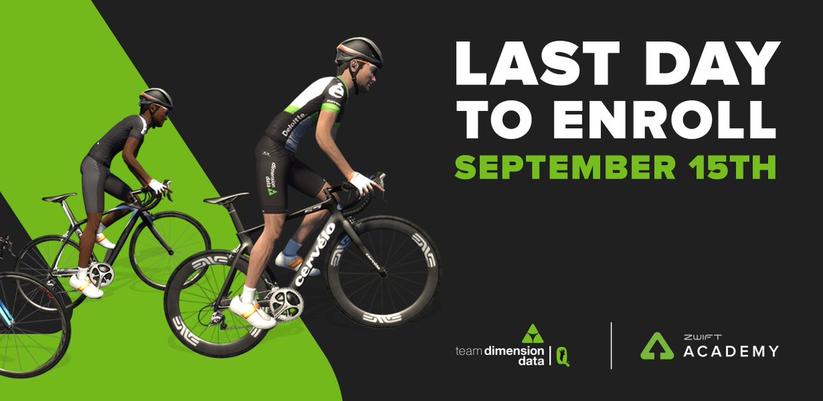 Pinarello_Q36_5's tweet image. You're running out of time to sign up for the @TeamDiData @GoZwift Academy! Enroll now before it's too late.
Enroll: academy.zwift.com/en/zam2017