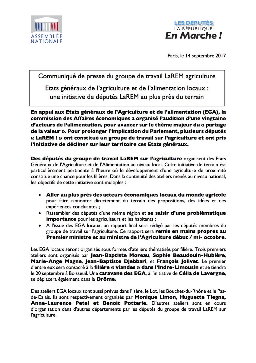 DeputesEnsemble's tweet photo. @Min_Agriculture @gouvernementFR @EGAlimentation @StTRAVERT @RolandLescure @moreaujb23 @CdLavergne @AssembleeNat Les députés #LaREM organisent les #EGAlim localement sur les territoires : + près des besoins, des bonnes initiatives et des expériences ⤵️ https://t.co/ZV9mireEma