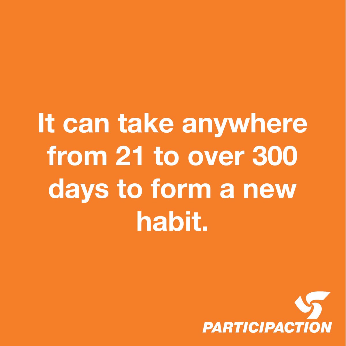 ParticipACTION's tweet image. Habits don’t happen overnight. Focus on starting small, celebrating success, and realizing that if you never give up, success is inevitable.