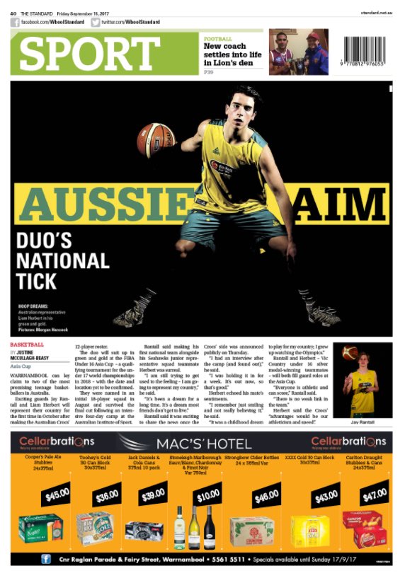 JustineMB_29's tweet photo. We celebrate two @WarrnamboolS basketballers who will represent @BasketballAus on tomorrow's @WboolStandard back page. 🏀 https://t.co/OTDmWcwuBd