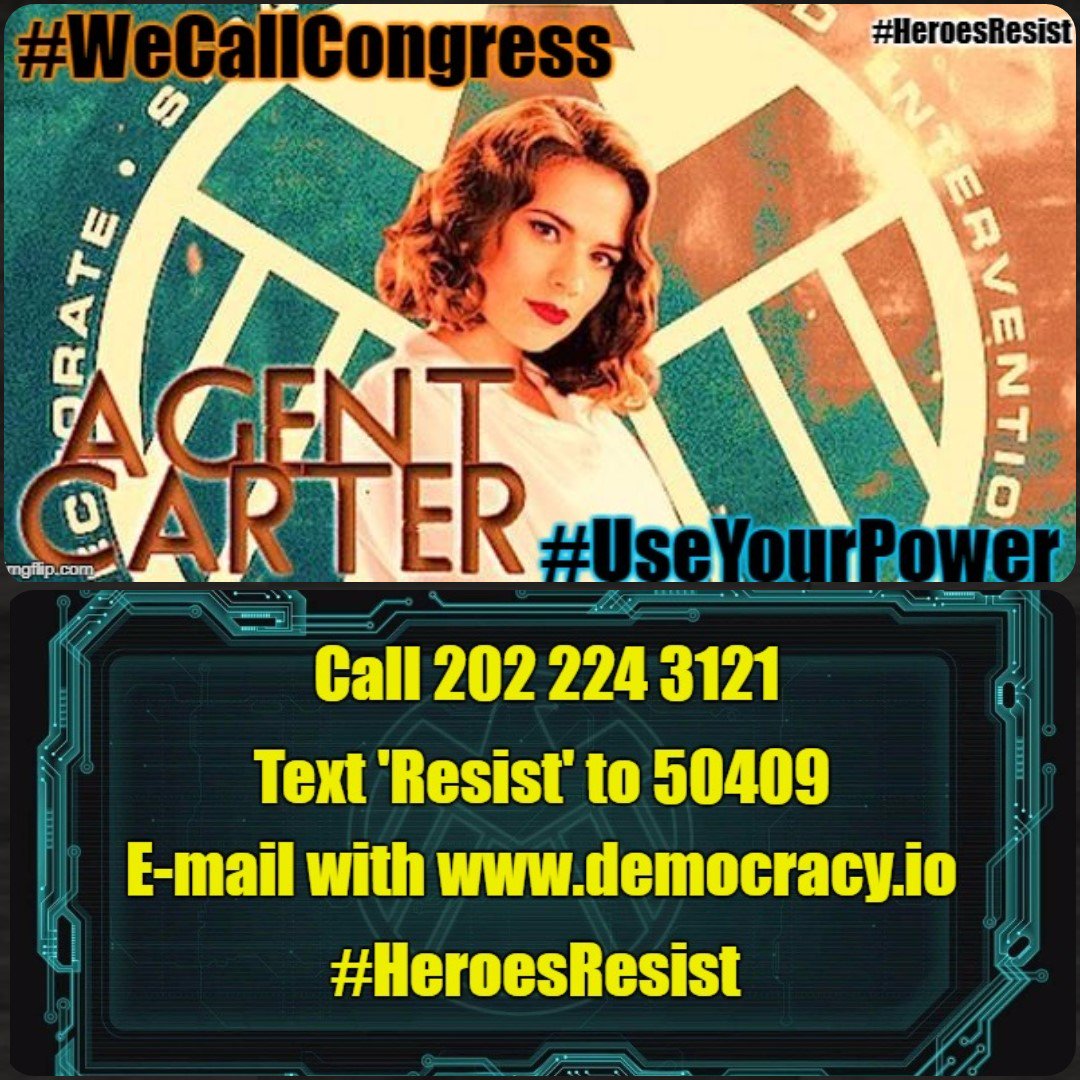 AgentCarter_SSR's tweet photo. So many reasons #WeCallCongress these are just a few
💥Protect Dreamers
💥Defend ACA
💥End Gerrymandering
💥Trump Russia Collusion
What's Yours? https://t.co/gqX80YH46W