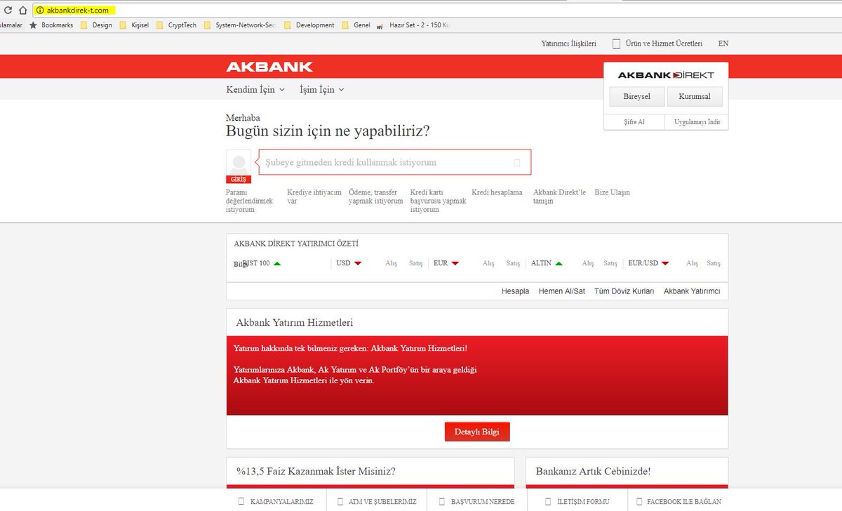 crypttech's tweet image. Birileri #Akbank #isbankasi müşterilerini hedefliyor. #Phishing saldırılarına dikkat. 120 yeni alanadı alındı. bit.ly/2wrhtW8