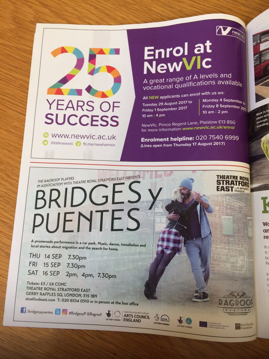 MurmurationArts's tweet photo. spotted in the @NewhamLondon mag Have you got your #BridgesyP ticket yet? @stratfordeast https://t.co/z4LvL1jihx https://t.co/WxSb1iDwuz