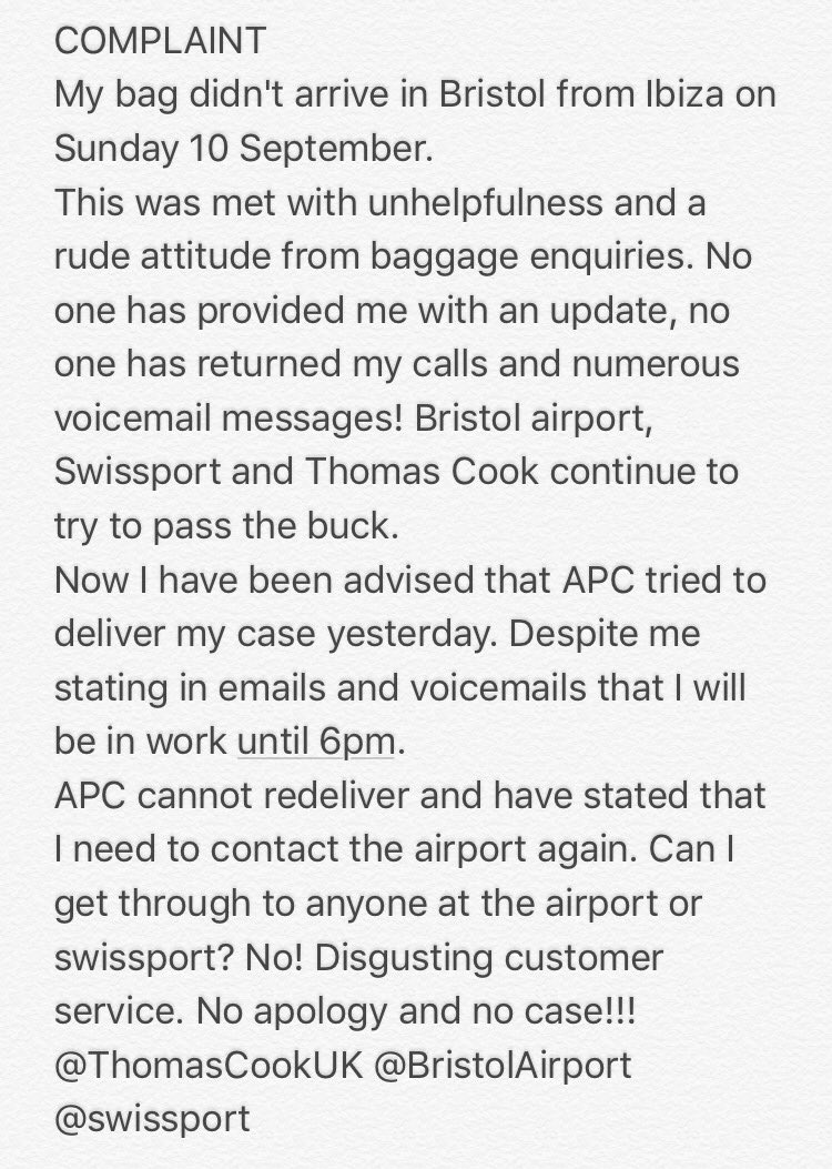 bristol airport lost baggage