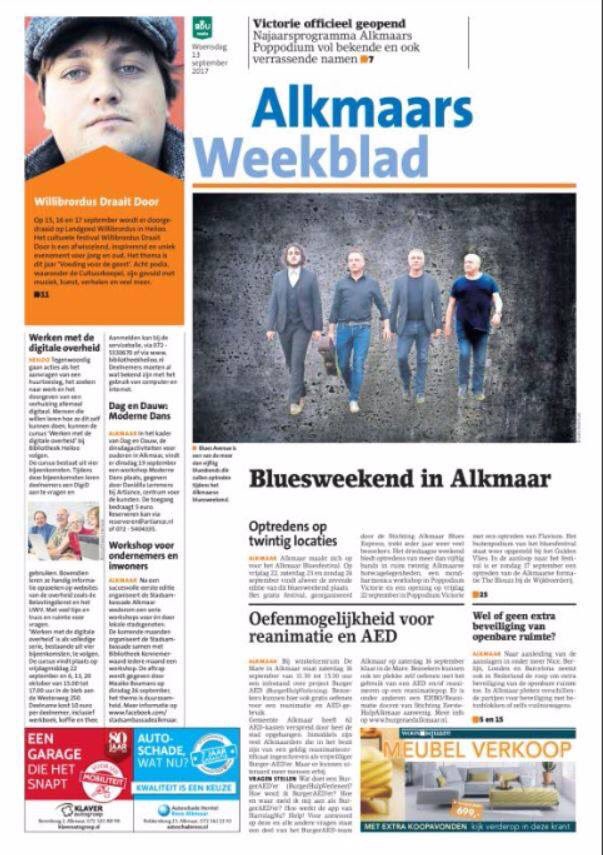 Mooie reclame.  Voorpagina. Op naar Alkmaar voor portie blues.