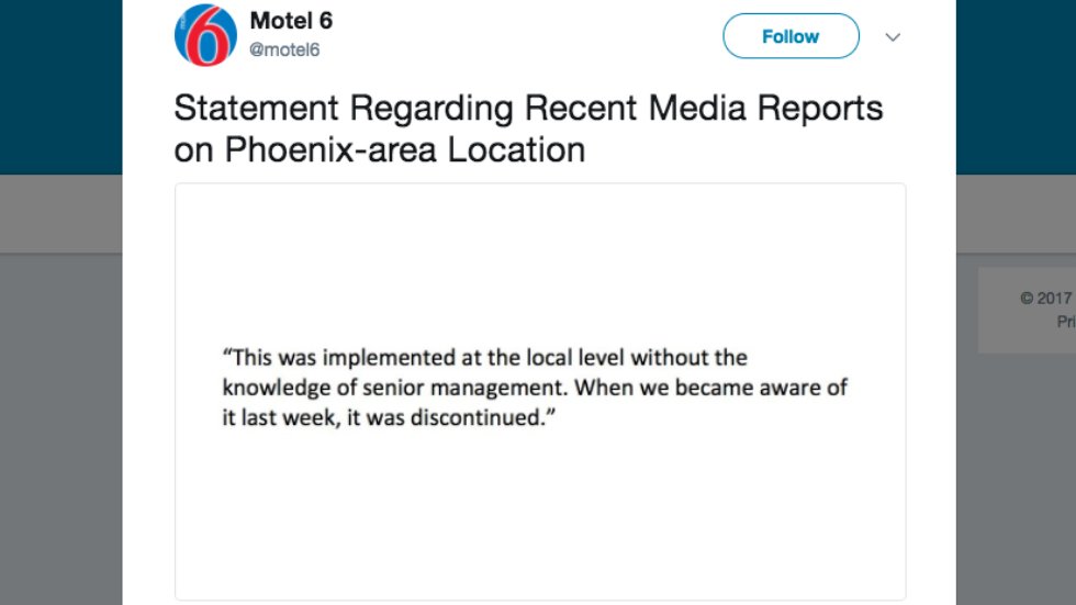 thehill's tweet image. Motel 6: We aren’t sending customer lists to ICE anymore hill.cm/ff2oExq