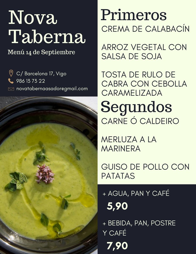 nova_taberna's tweet image. Menú 14 de Septiembre en @nova_taberna (C/Barcelona 17)
¡Que aproveche! 🍽️😋