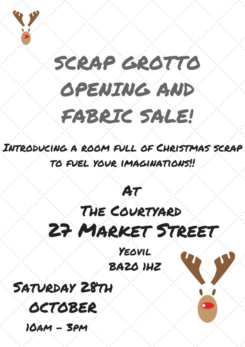 Christmas is coming!!  Huge fabric sale and scrap grotto! <a href="/somersetwhatson/">Somerset What's On</a> @WestGazRich <a href="/YeovilTimes/">Yeovil Times</a> @YeovilCalendar 
#recycling #yeovil